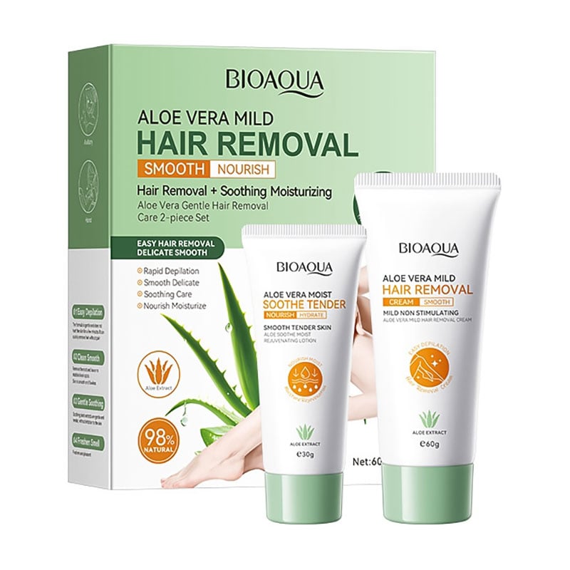 Набір для депіляції Bioaqua Aloe Vera Mild Hair Removal Care 2-Piece Set (крем для депіляції, 60 г + зволожувальний лосьйон, 30 г)